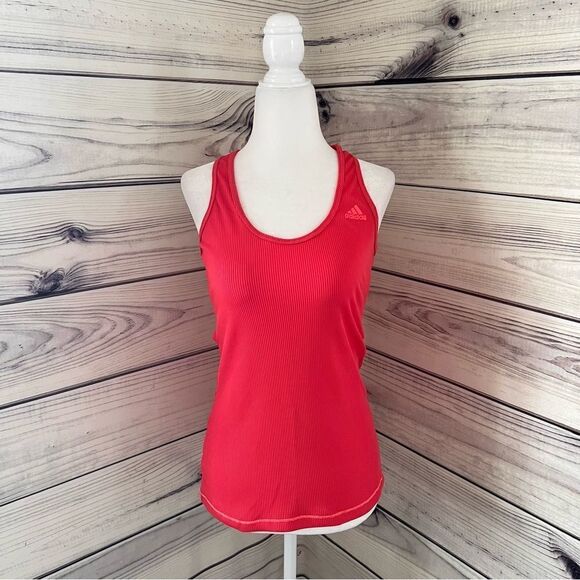 Adidas Bright Coral Ribbed Racerback Athletic Tank Top - Picture 1 of 5
